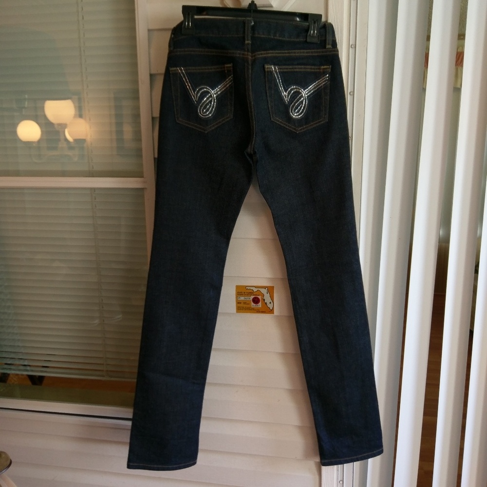 Women's bebe Dark Blue Rhinestone Jeans,  S
